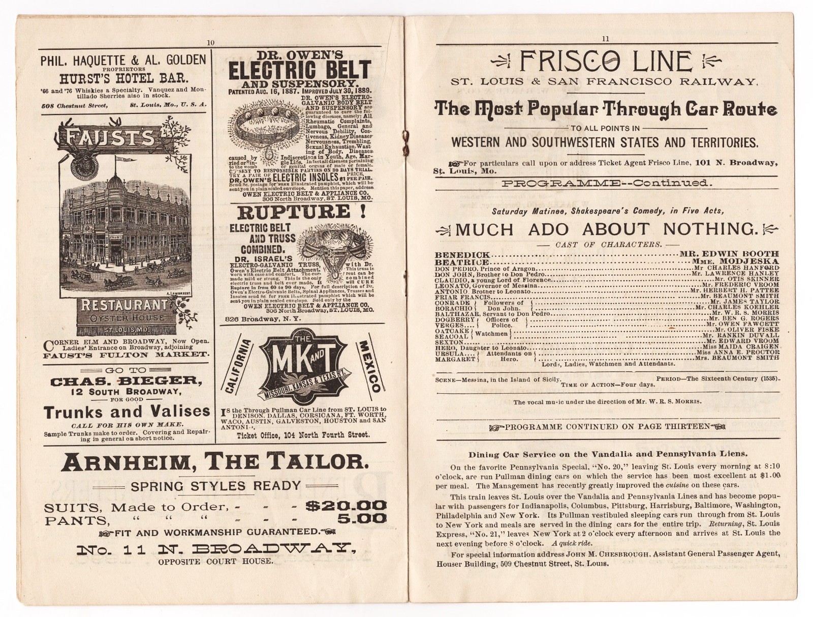 Edwin Booth "RICHELIEU" Helena Modjeska "HAMLET" Olympic 1890 St. Louis Program