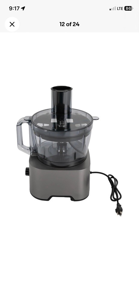 Full-Size Electric Food Processor, Gray, Multiple Blades, Dicing Grids, 3 Speeds