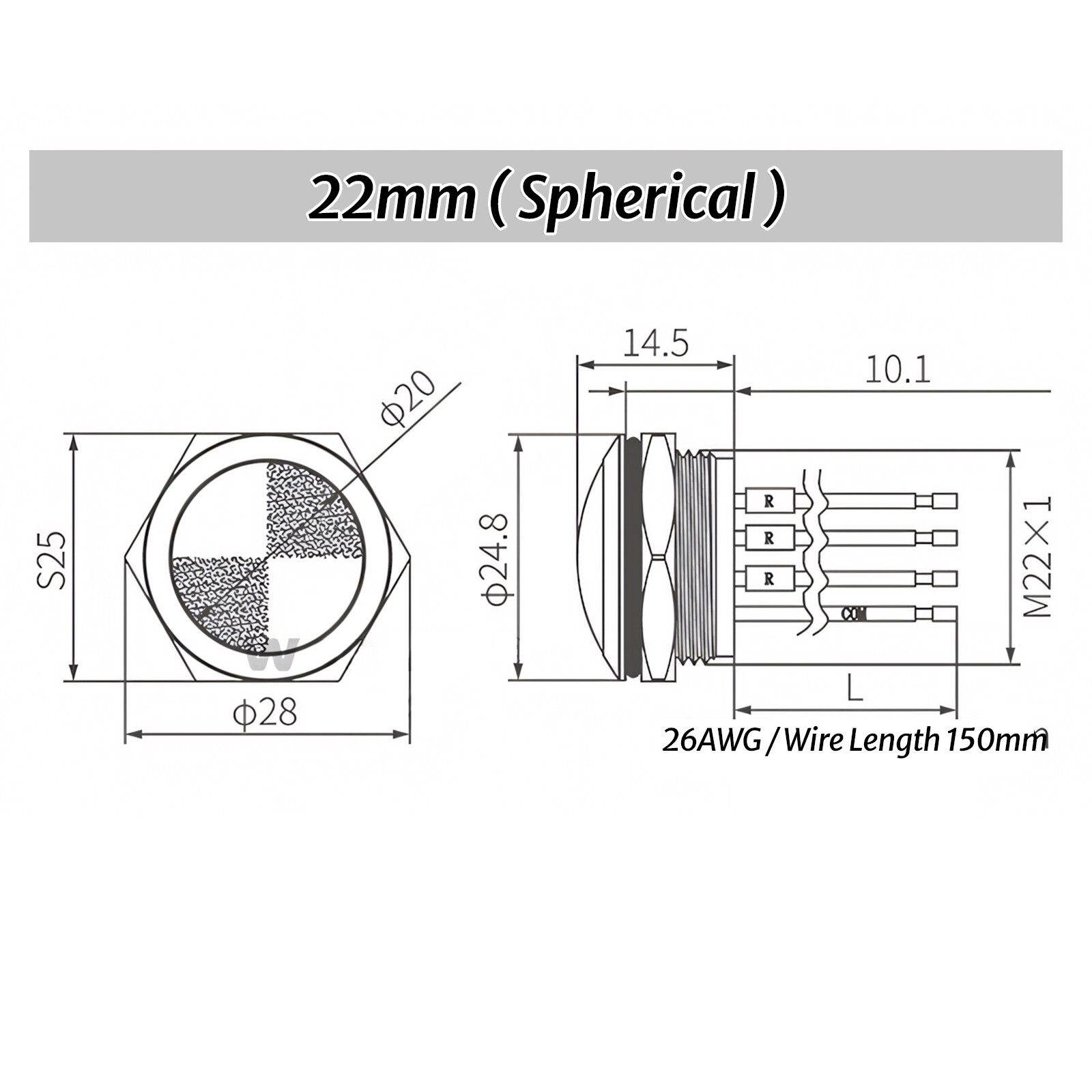 Metal Indicator Light LED Waterproof Small Line Power Signal Light AC/DC 3V-220V