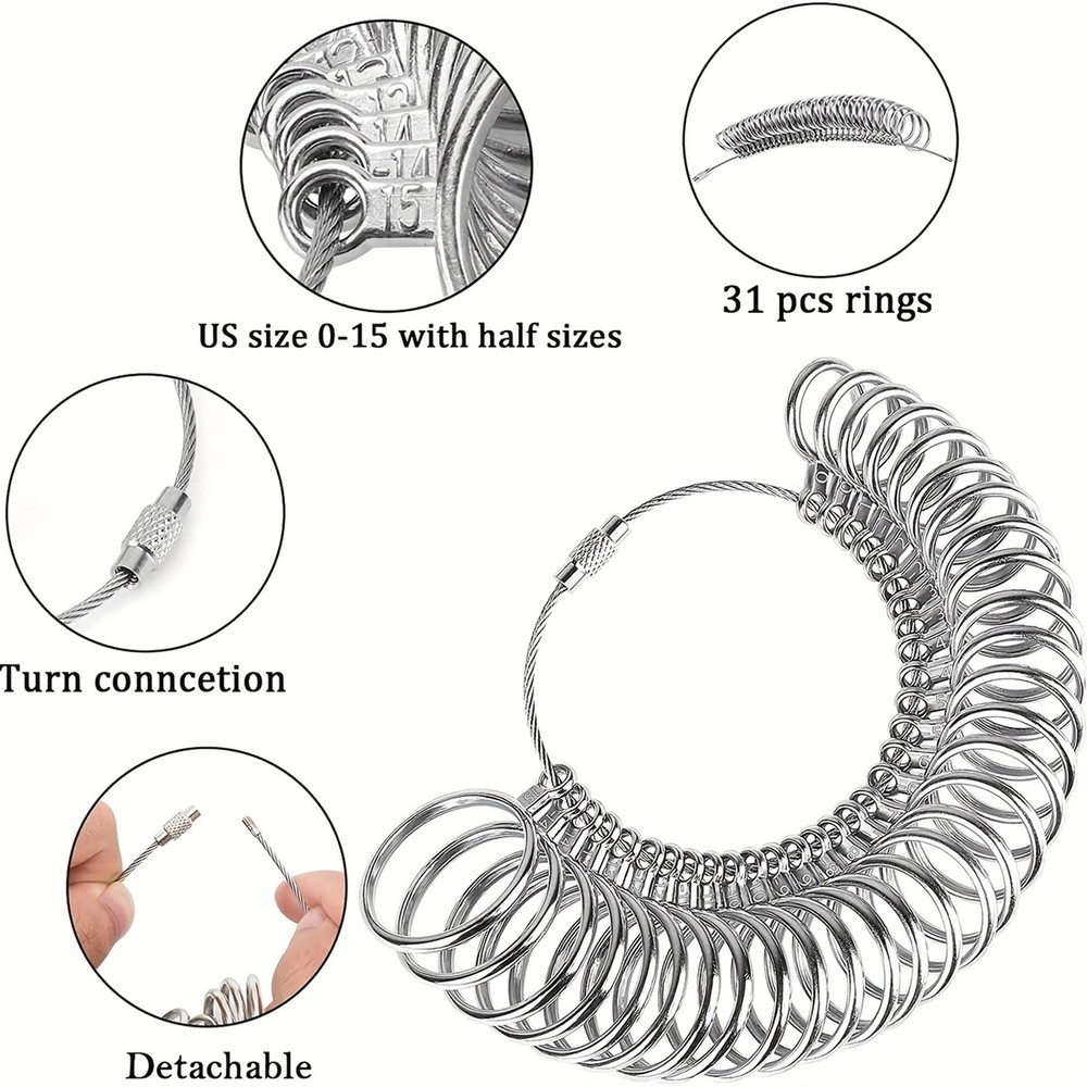 4 pcs Ring Sizing Kit - Precision Measurement Tool with Metal Rings & Mandrel