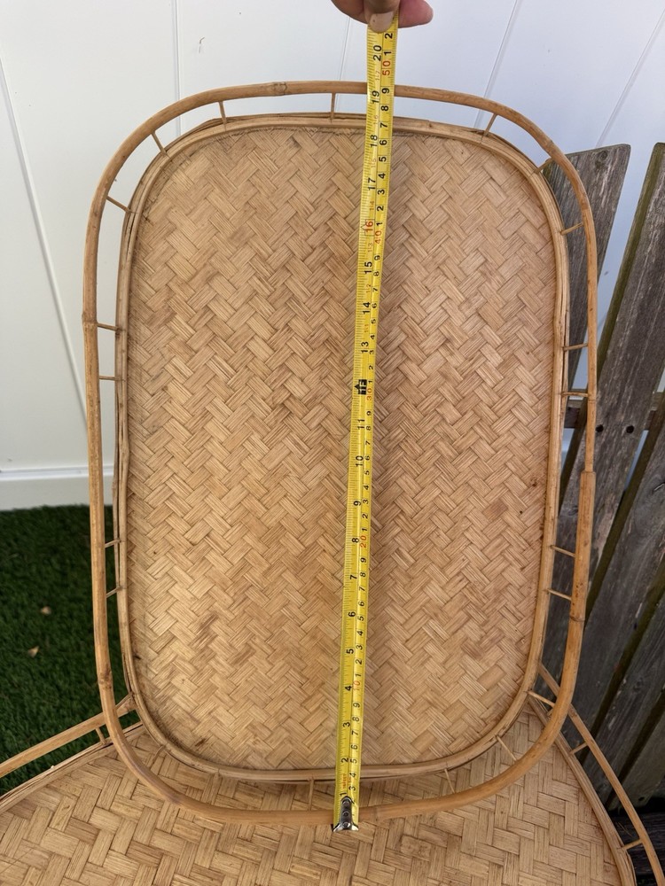 2 BAMBOO WICKER RATTAN RECTANGULAR SERVING LAP TRAYS