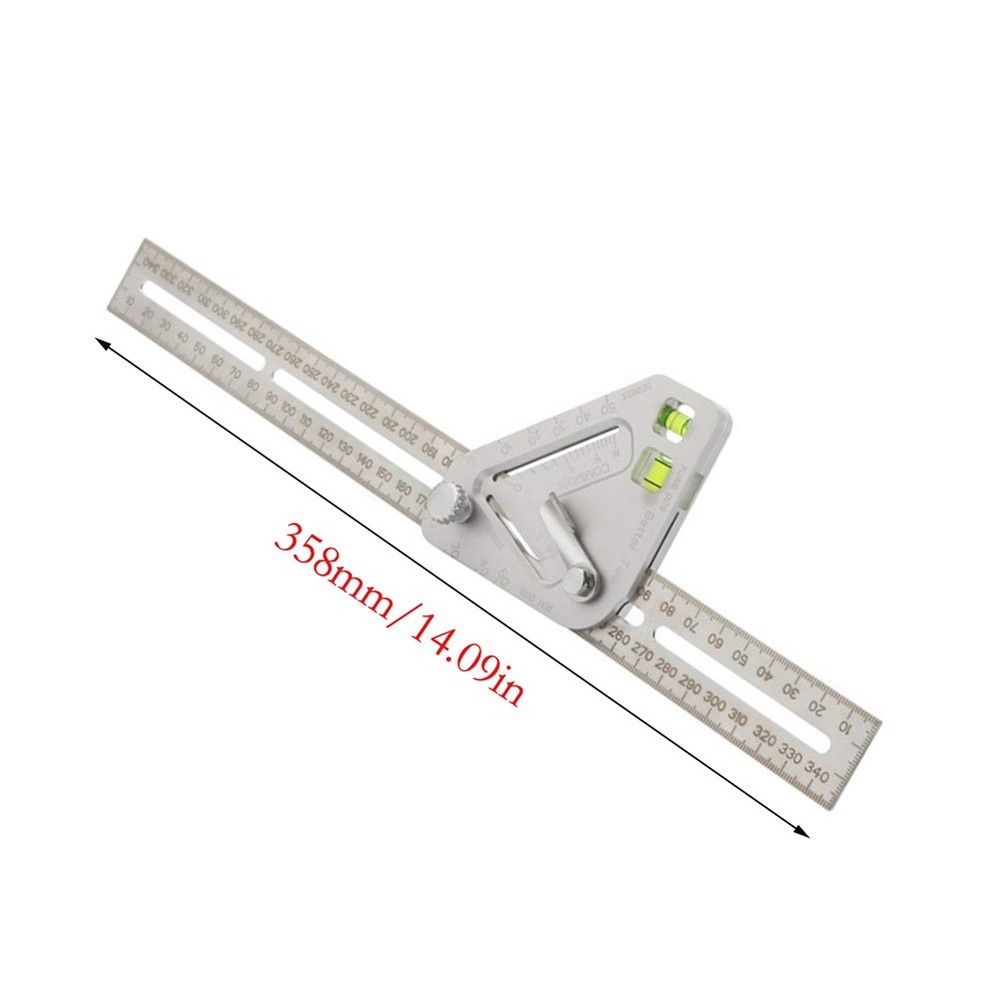Compact Stainless Steel Woodworking Ruler Level Triangle and Protractor Tool