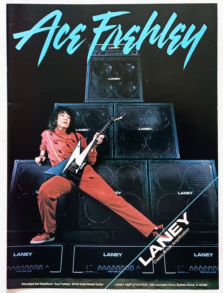 KISS~ACE FREHLEY~LANEY GUITAR AMPS~ORIG 1986 PROMO PRINT AD ADVERT POSTER PINUP