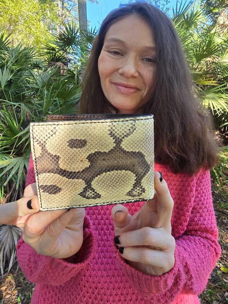 Ball Python Wallet Men Billfold snake skin Original Slim Pocket Brown interior
