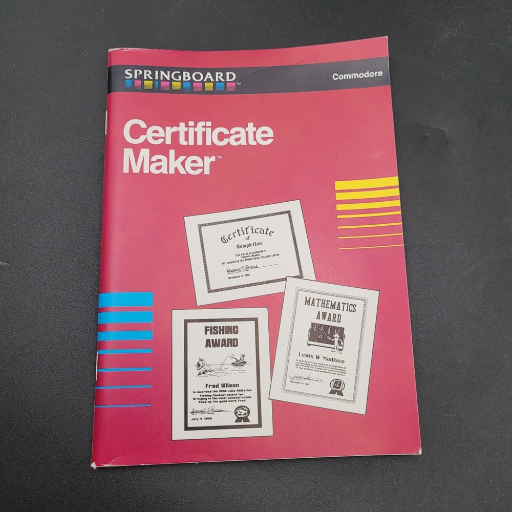 Vintage Computing Springboard Certificate Maker Commodore 64 128 UNTESTED C64
