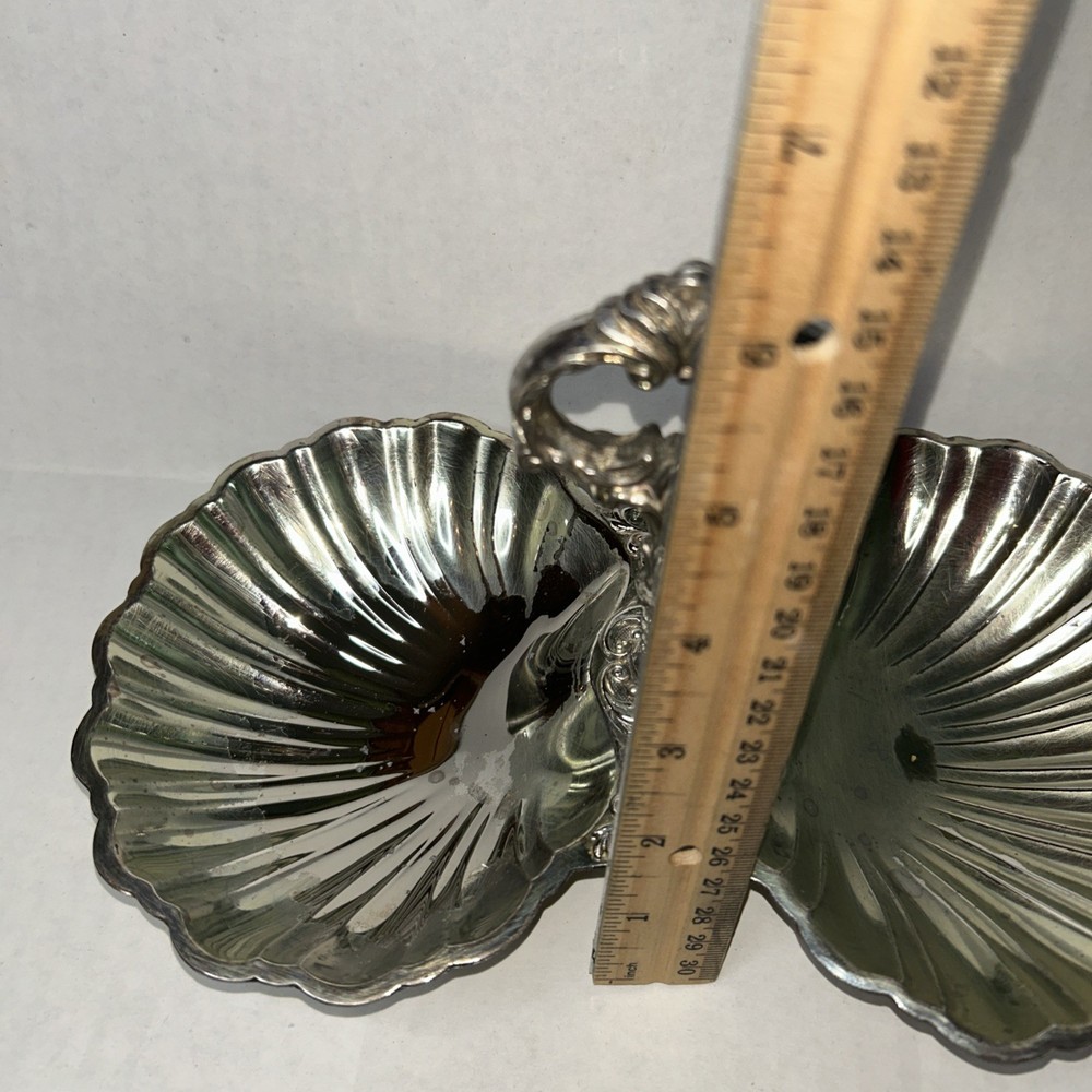 Vintage Silvertone Double Clamshell Serving dish Unpolished FLAWED, Damaged