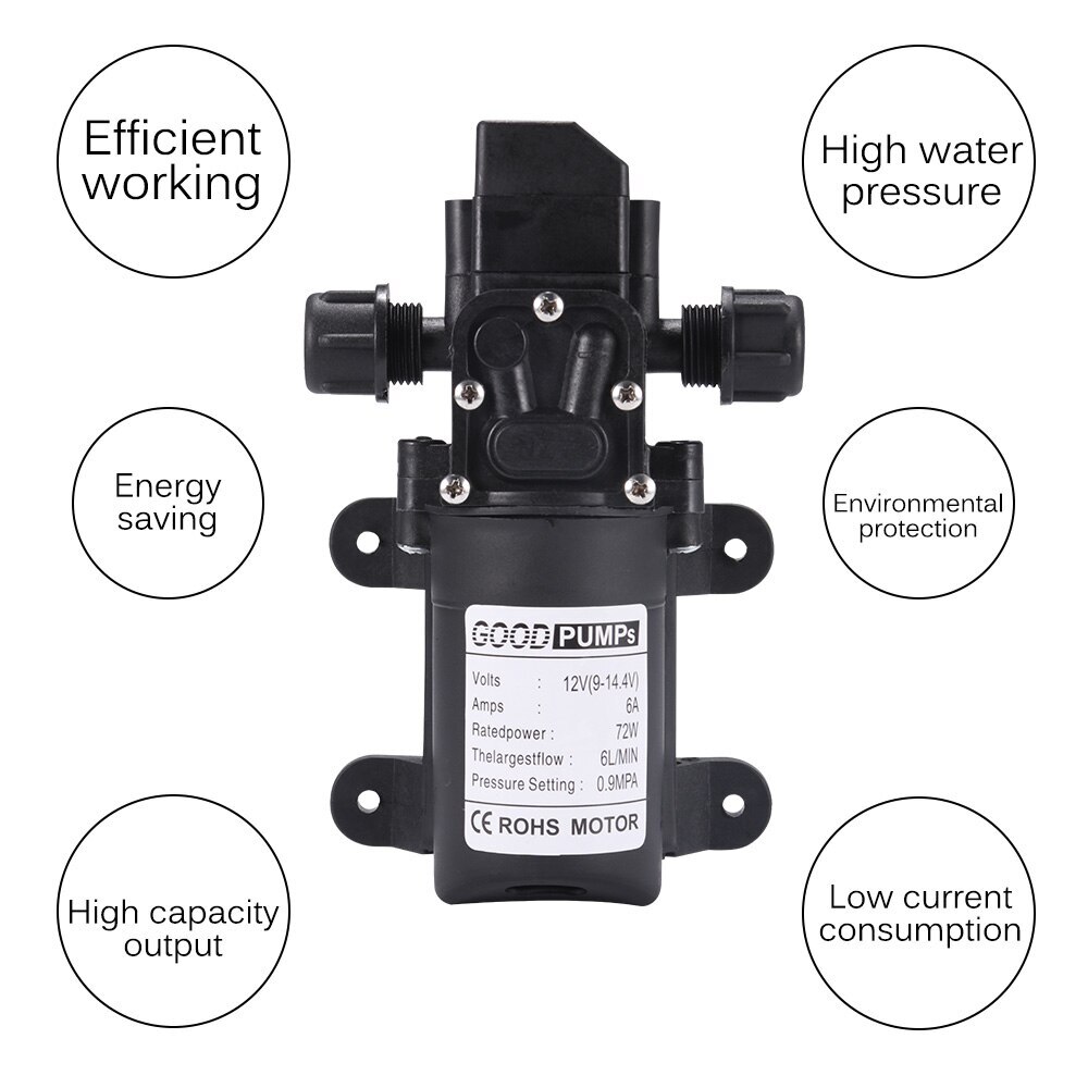 12V Water Pump 130PSI Self Priming Diaphragm High Pressure Automatic Switch