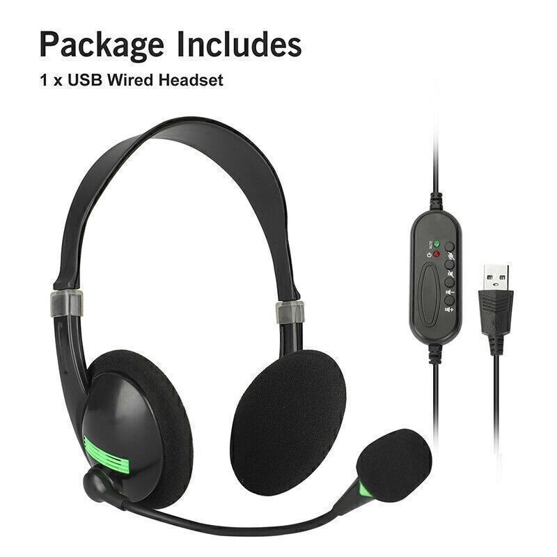 USB Wired Headset Computer Headphone with Microphone Noise Cancelling For Laptop