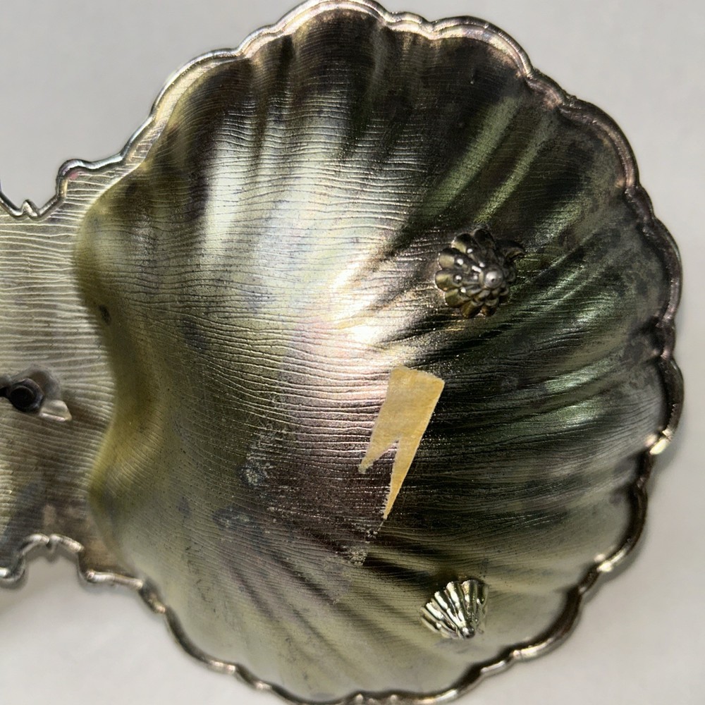Vintage Silvertone Double Clamshell Serving dish Unpolished FLAWED, Damaged