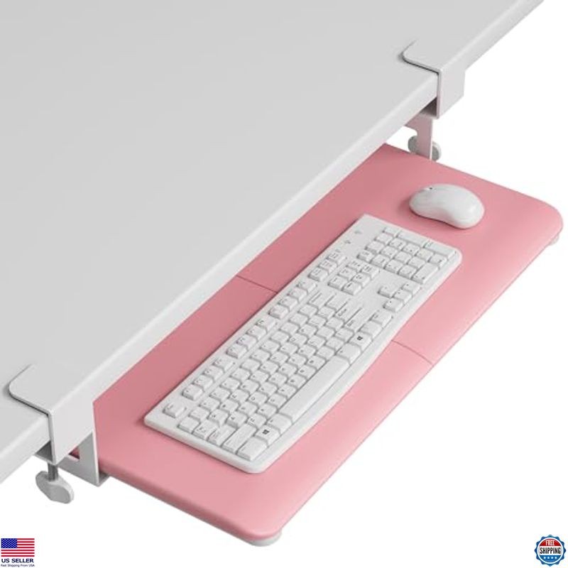 Under Desk Keyboard Tray Pull-Out Mouse Platform Ergonomic Space-Saving Pink
