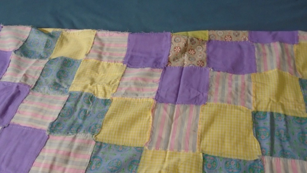 Multicolor Cotton Fabric DIAMOND Pattern Quilt Top ONLY 84" x 67"