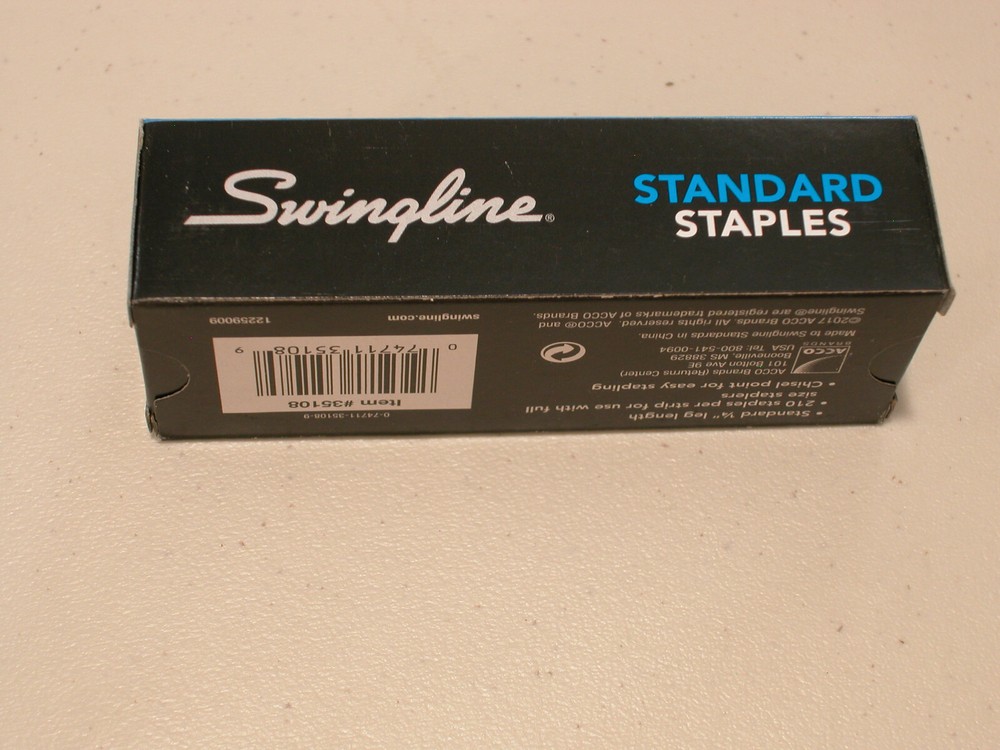 Swingline Chisel Point Standard Staples, 210/Strip, 5000/Box, Silver