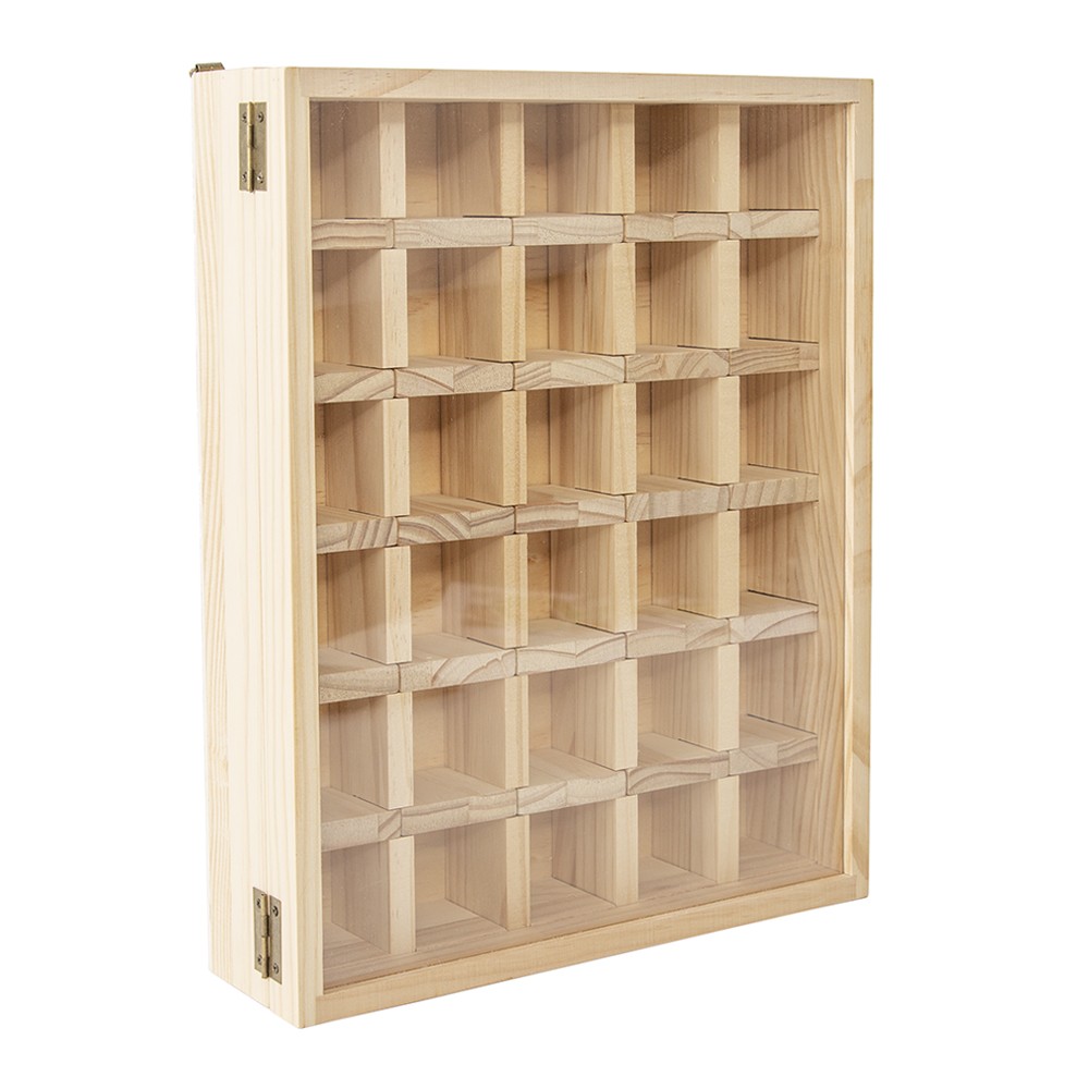 30-Grid Wooden Display Box for Crystals Rocks Minerals Collectibles Adjustable