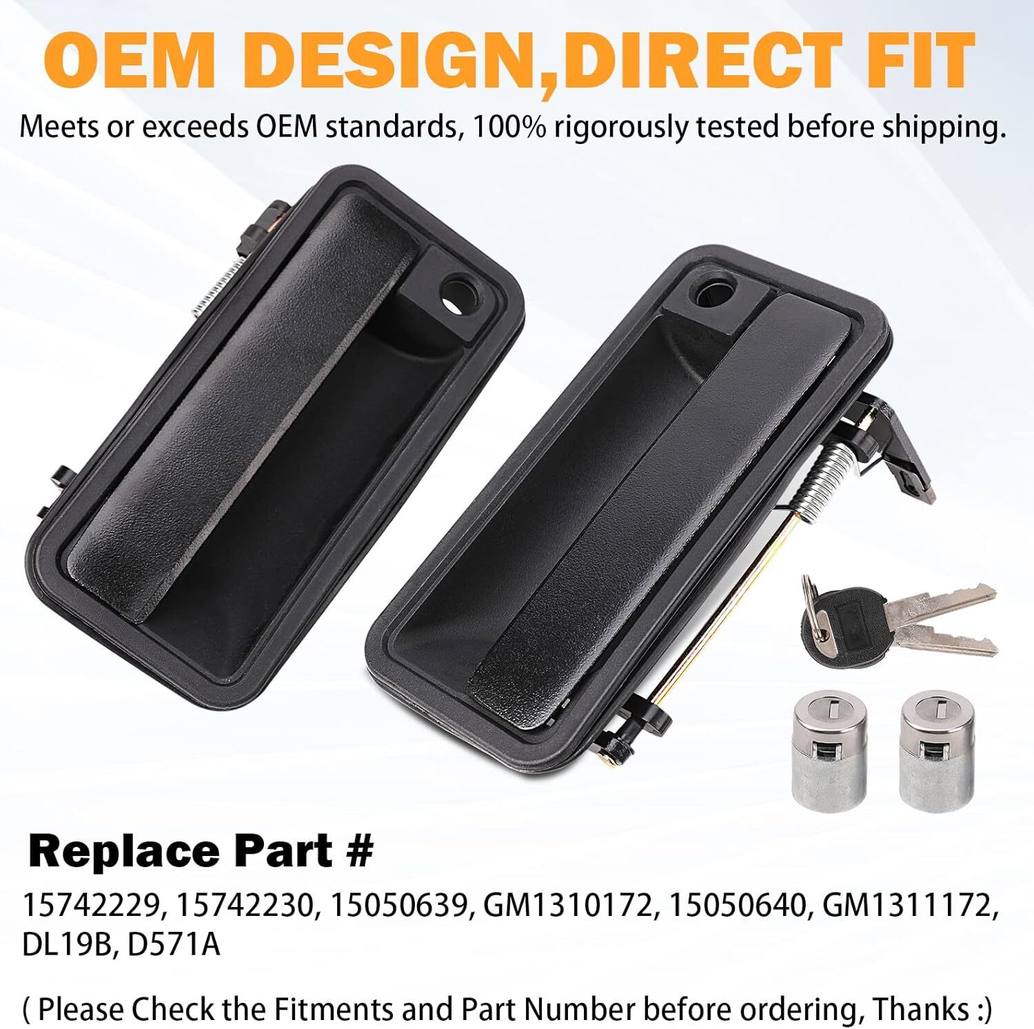 Pair Exterior Door Handle w/Lock Cylinder For Chevy/GMC 1500-3500 88-94 15742229