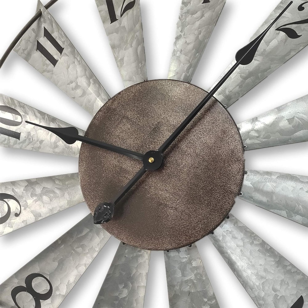 24Inch Windmill Distressed Metal Wall Clocks Rustic Large Decorative Clock Overs