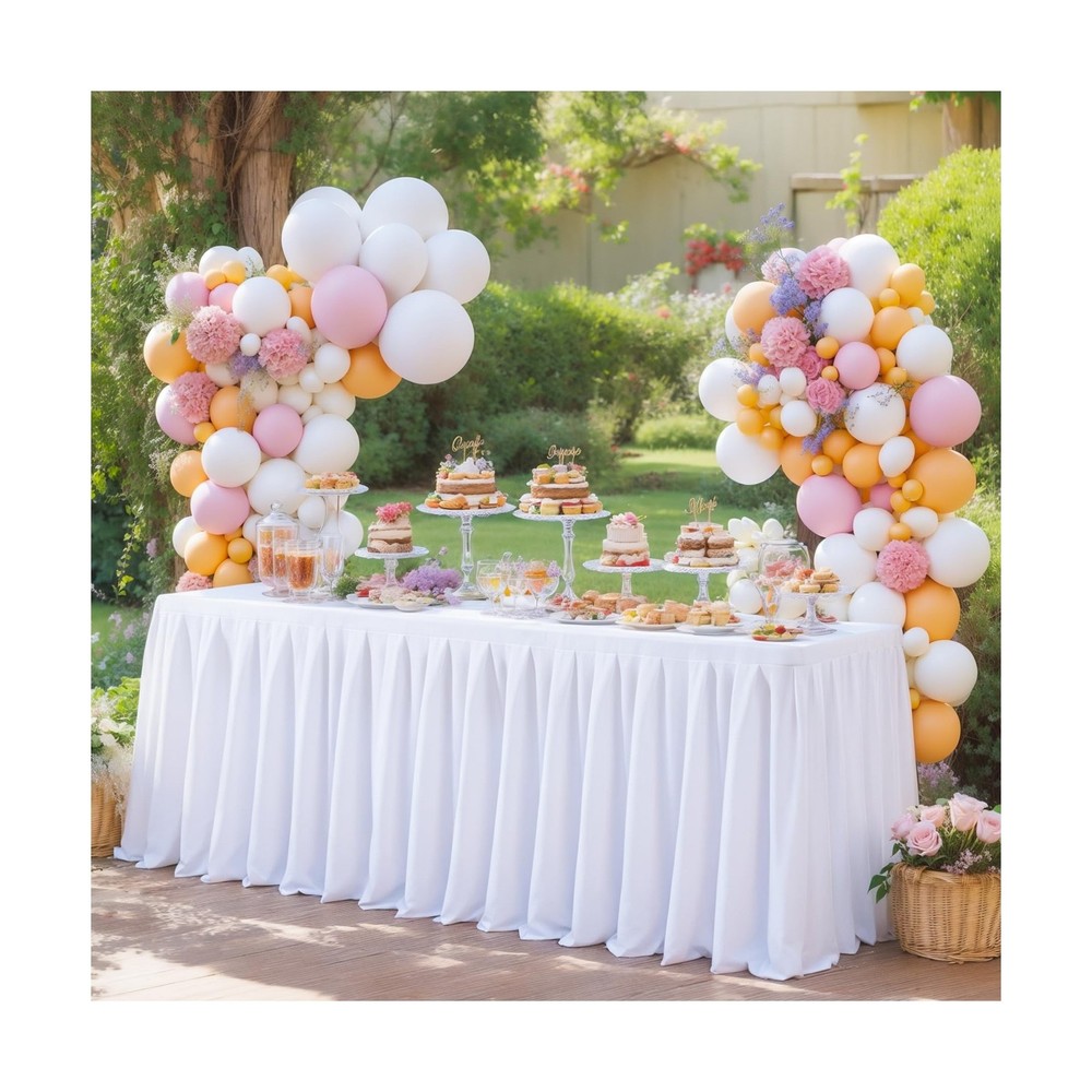 8 Pack White Rectangle Tablecloth 8 FT Stretch Spandex Fitted Table Cloth for...