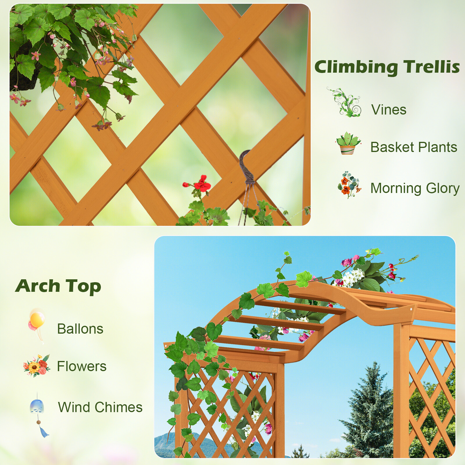 Wooden Garden Arbor Outdoor Archway with Trellis for Wedding Ceremony Decoration