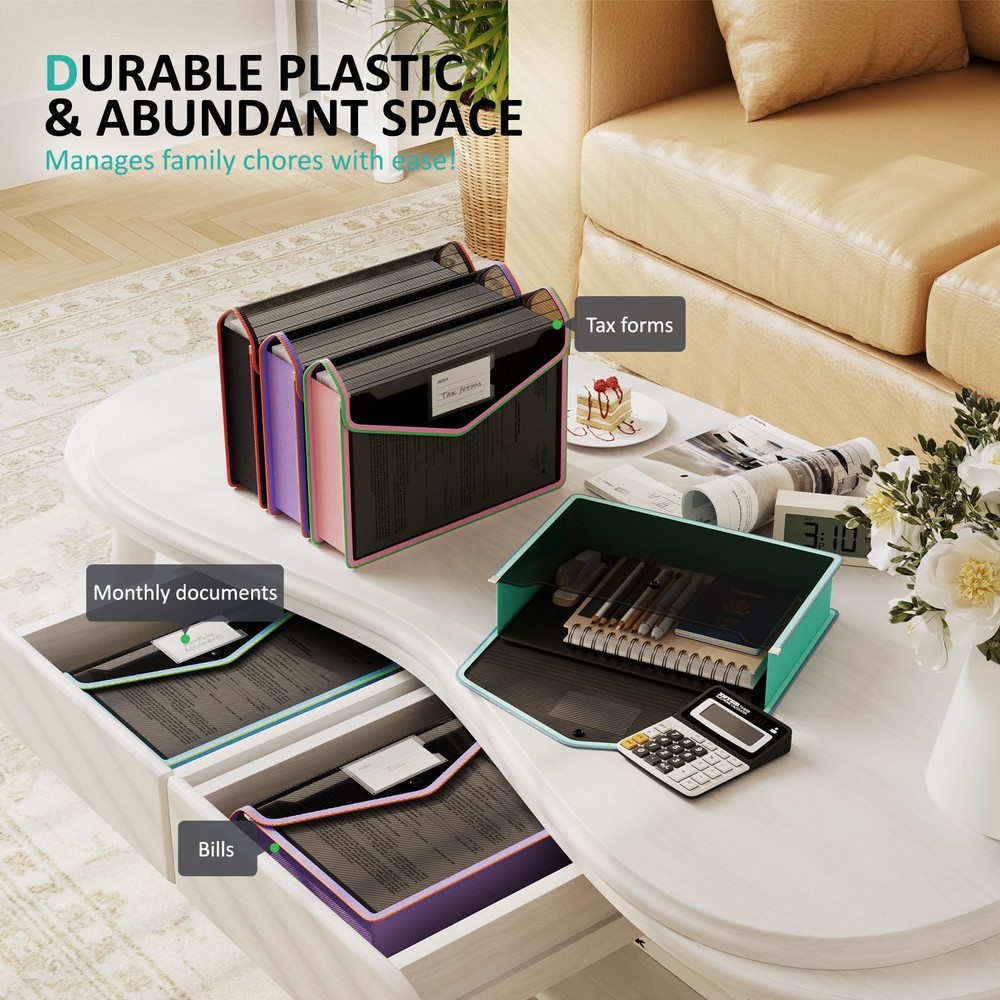 Plastic Expanding File Folder, Black Transparent Envelopes with Snap Closure,...