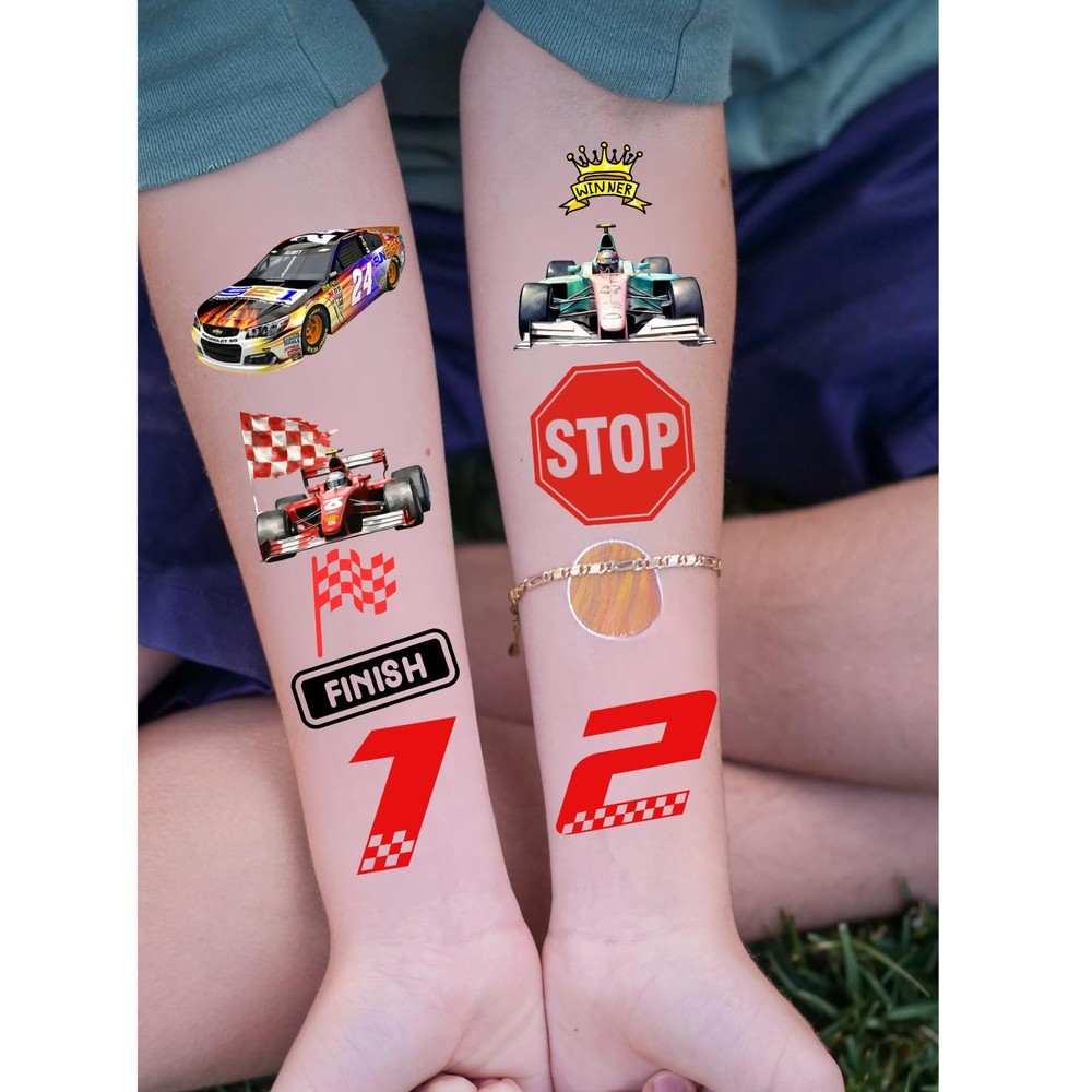 108 PCS Racing Car Pre-Cut Temporary Tattoos | Super Cute Medium, Multiple