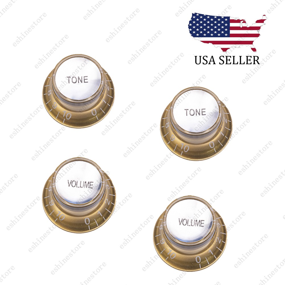4x LP 60s Style Guitar Reflector Knobs Gold/Silver Top Hat Knobs for LP SG
