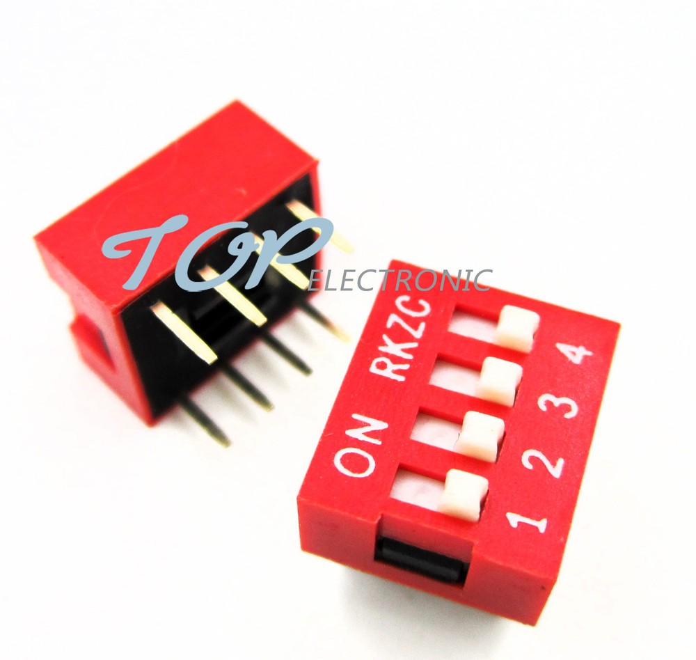 10Pcs Slide Type Switch Module 2.54mm 4-Bit 4 Position Way DIP Red Pitch
