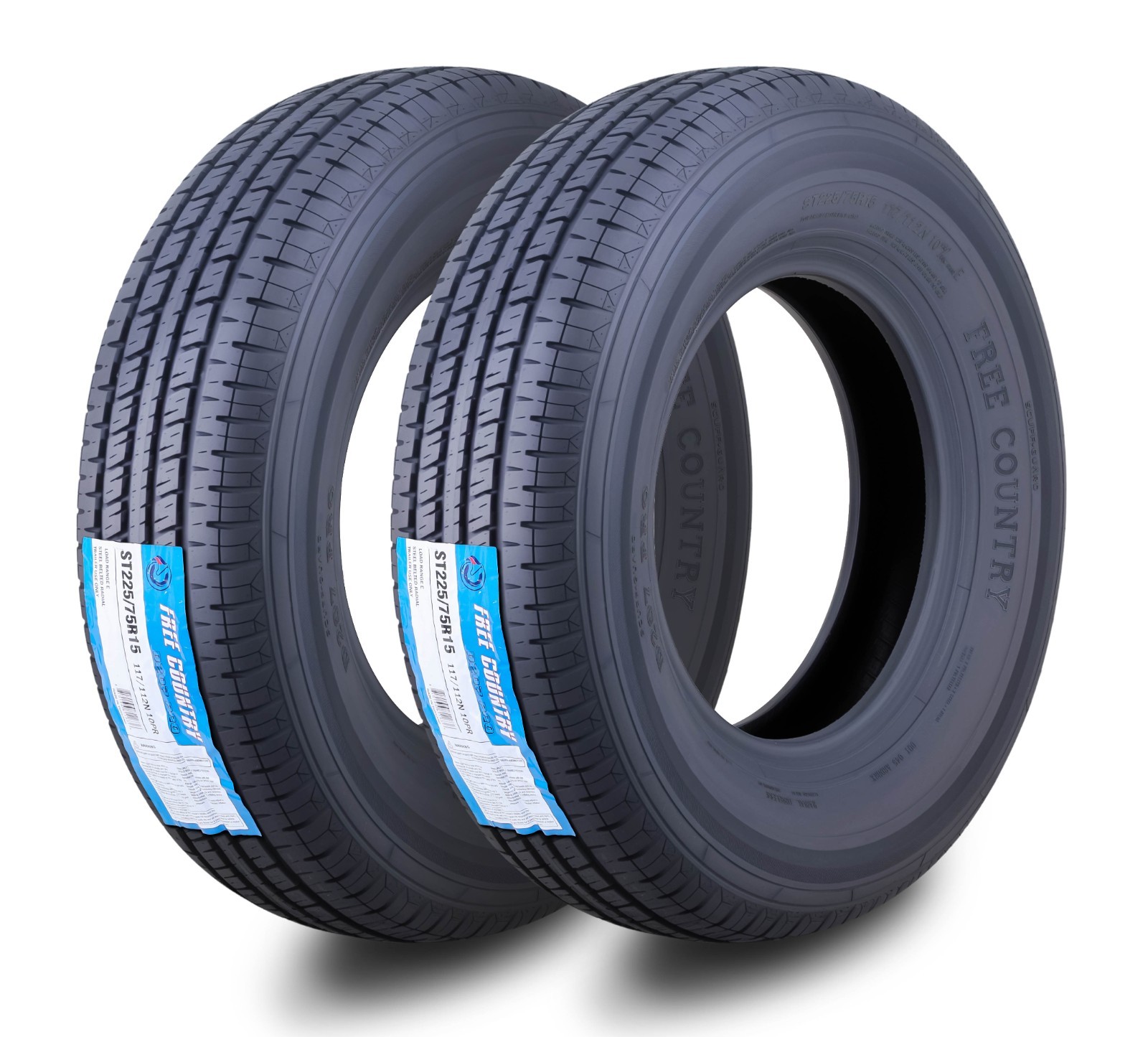2 ST 225/75R15 Free Country Trailer Tires 225 75 15 Radial 10PR w/Scuff Guard