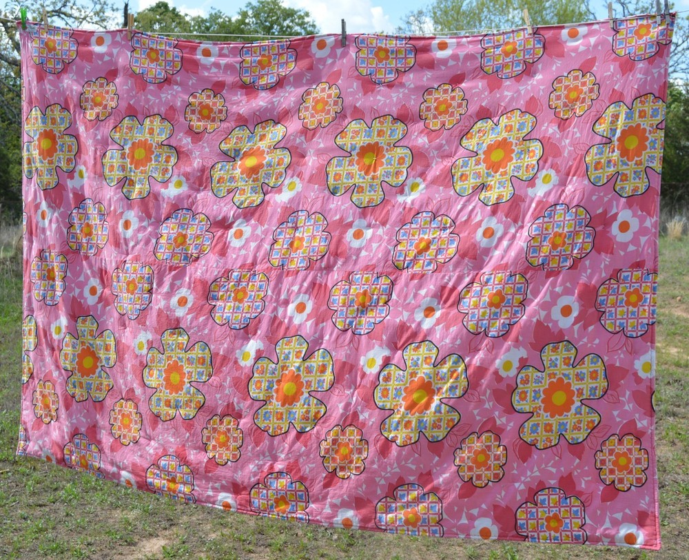Homemade pink/red tied method patchwork quilt 57x82"