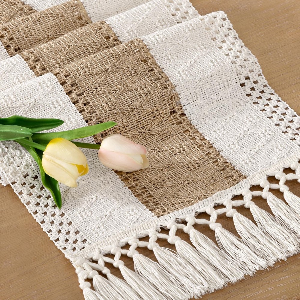 Boho Table Runner Easter Spring Farmhouse Rustic Dining Kitchen Centerpiece D...
