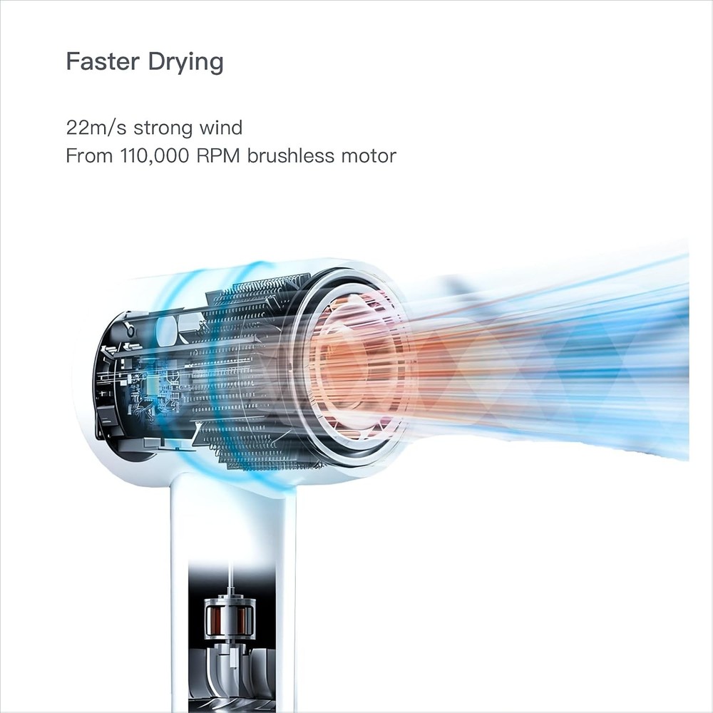 High-Speed Ionic Hair Dryer Lightweight Fast Drying 4 Heat Settings Diffuser