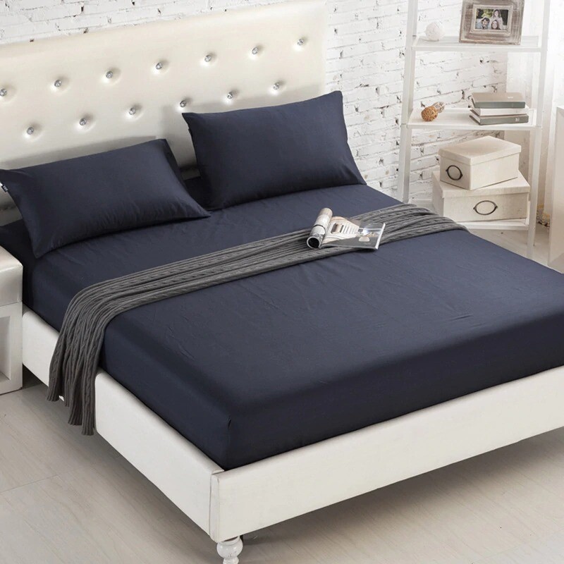 1PCS Fitted Sheet Solid Color Bed Sheets With Elastic Band Double Queen
