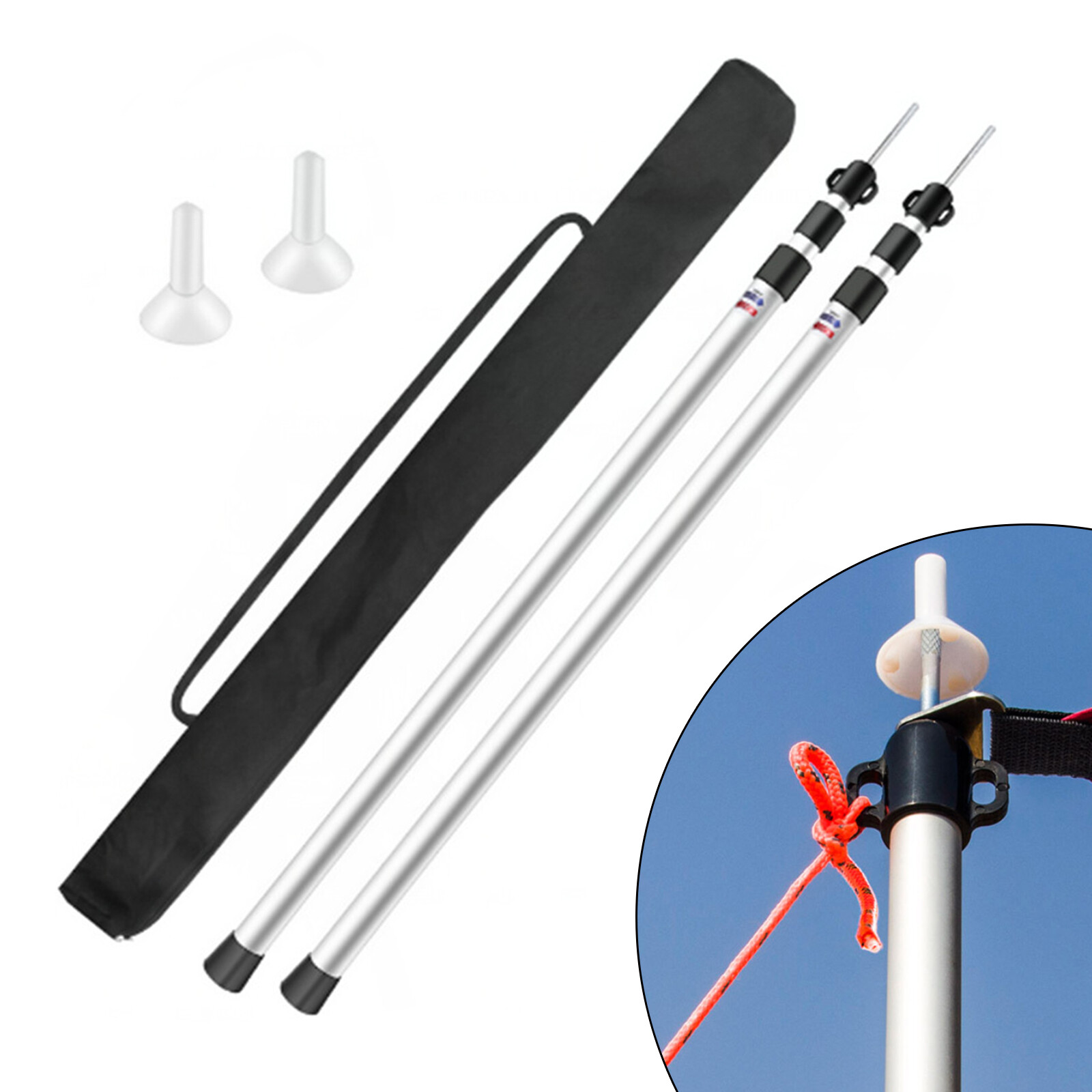 2× Tent Pole Telescopic Adjustable Tarp Poles for Camping Canopy Awning Shelter