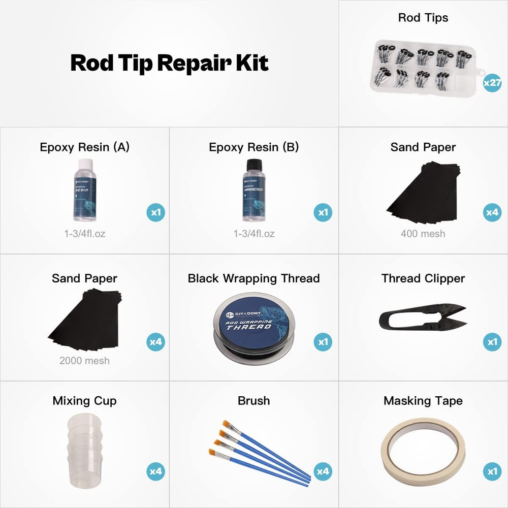 Rod Tip Repair Kit with Small-Medium, Small-Medium 36 Tips + Epoxy Glue