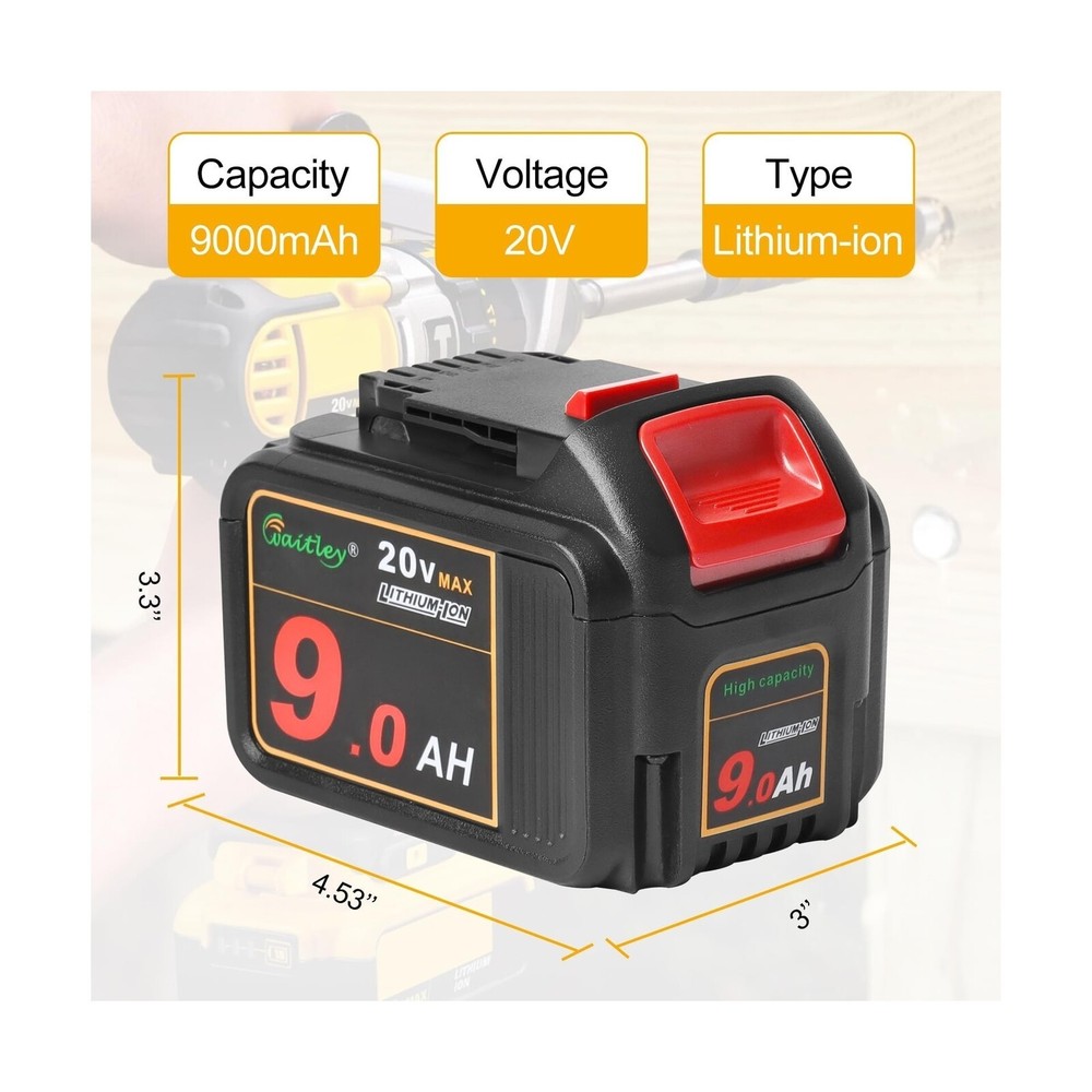 Waitley 2 Pack 20V 9.0Ah DCB209 Replacement Battery Compatible with DCB200 20...