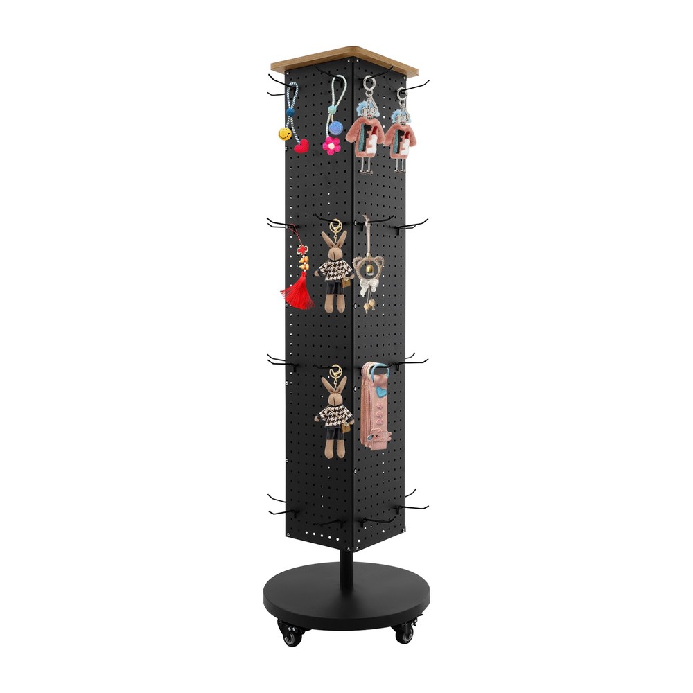 Perforated Panel Display Stand 360° Rotatable Display Rack with 30 Hooks Grocery