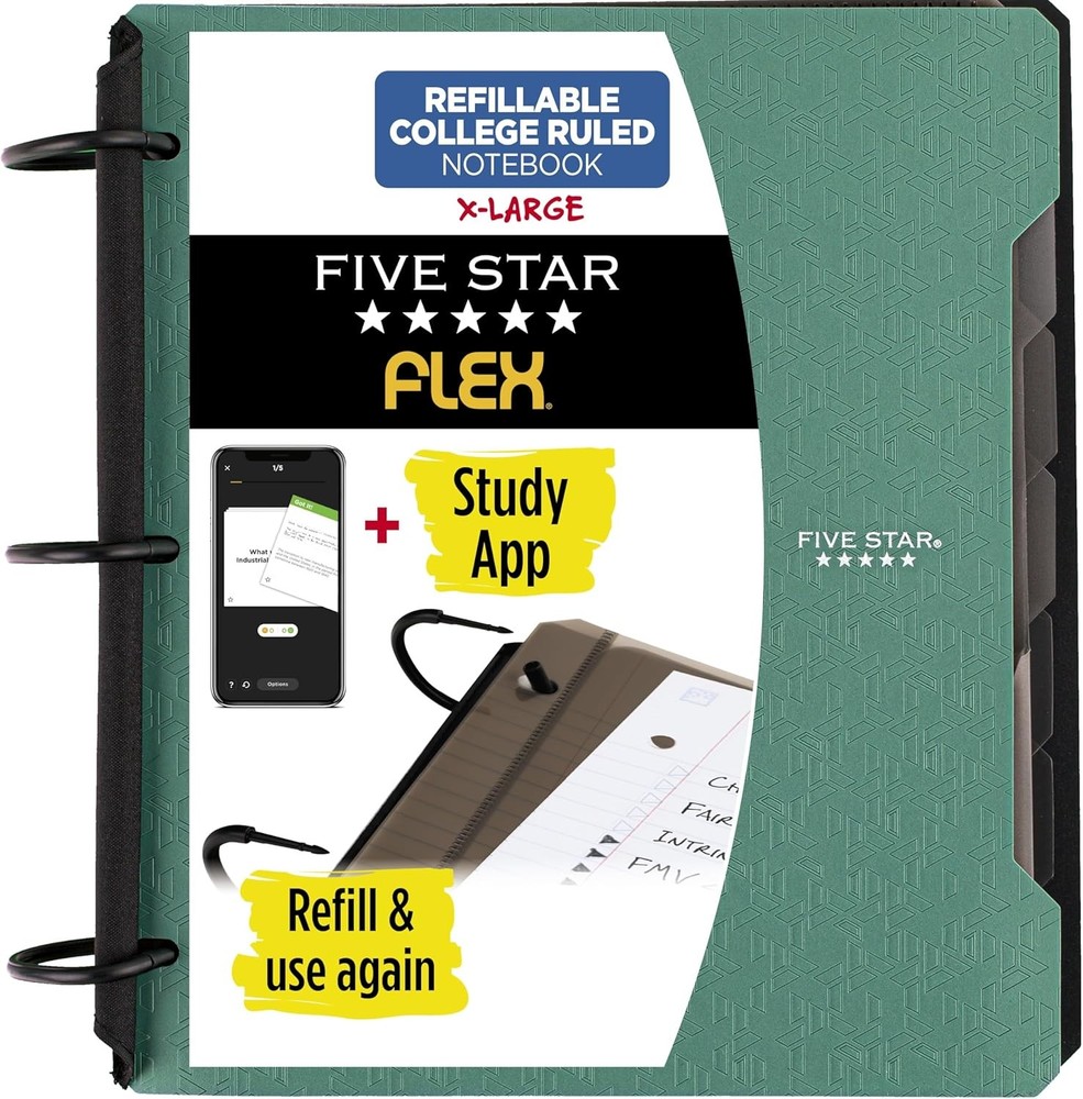 Flex Refillable Notebook Study App College Ruled Paper & 1-1/2 Inch TechLock