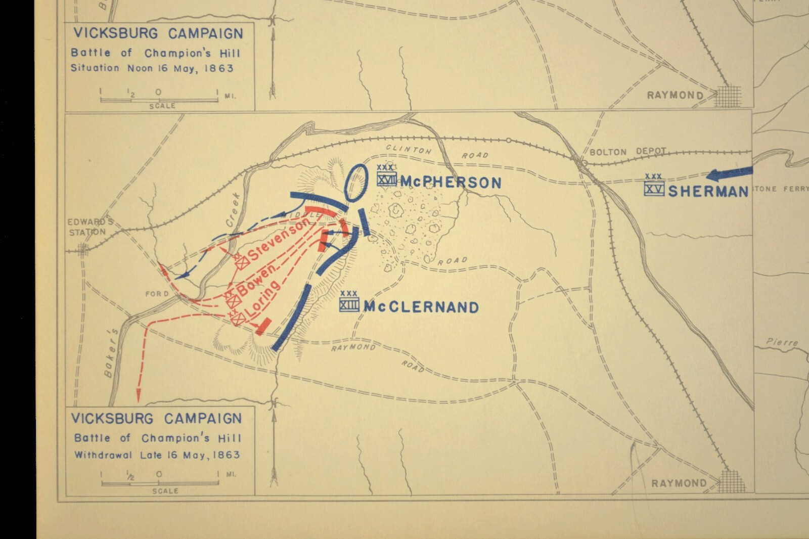 Civil War Map Union Advance to Vicksburg Campaign Mississippi Grant Pemberton