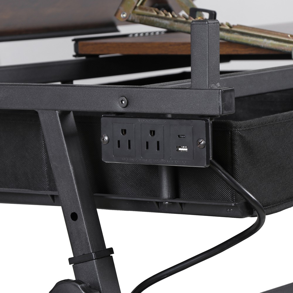 Retro Drafting Table and Stool Set with Outlet Adjustable Artist Drawing Table