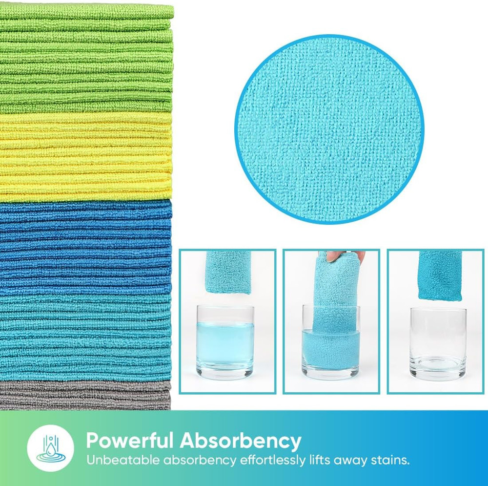 Microfiber Cleaning Cloths 100 Pack, Highly Absorbent Microfiber Towels, Lint &
