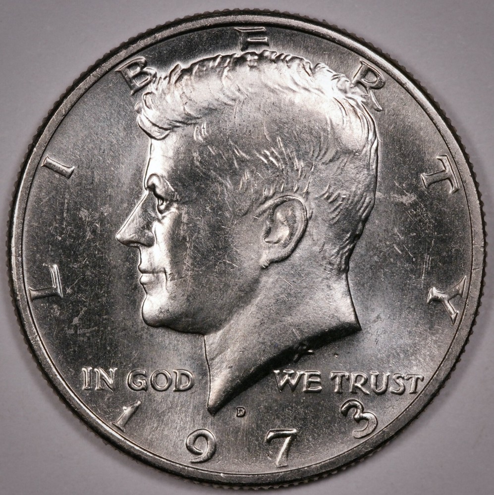 50c 1973 D Kennedy, UNC uncirculated, pulled from mint set cello (G2-324)