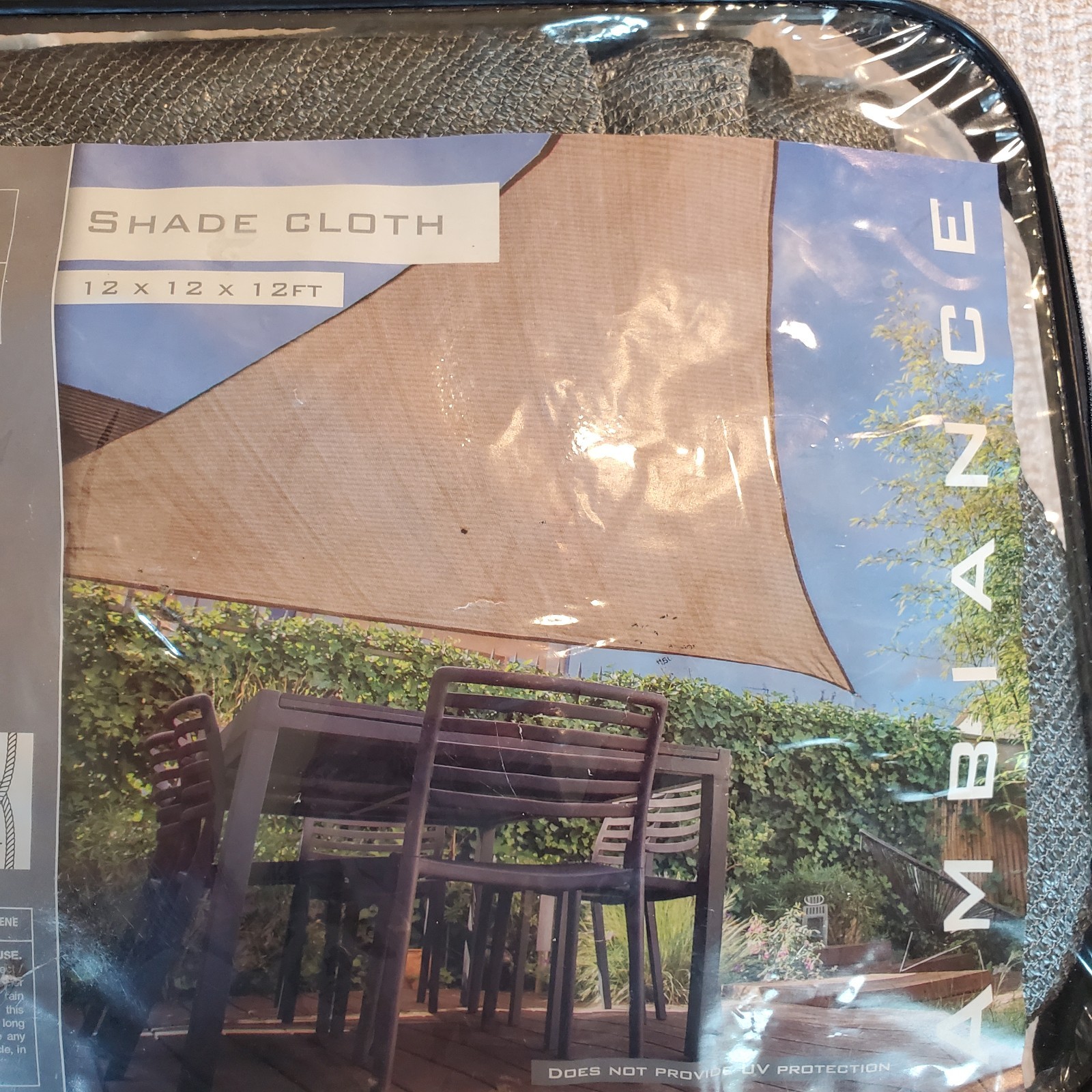 Ambiance Patio Cover Shade Cloth/ Net 12x12x12 Triangle Steel Gray Color New