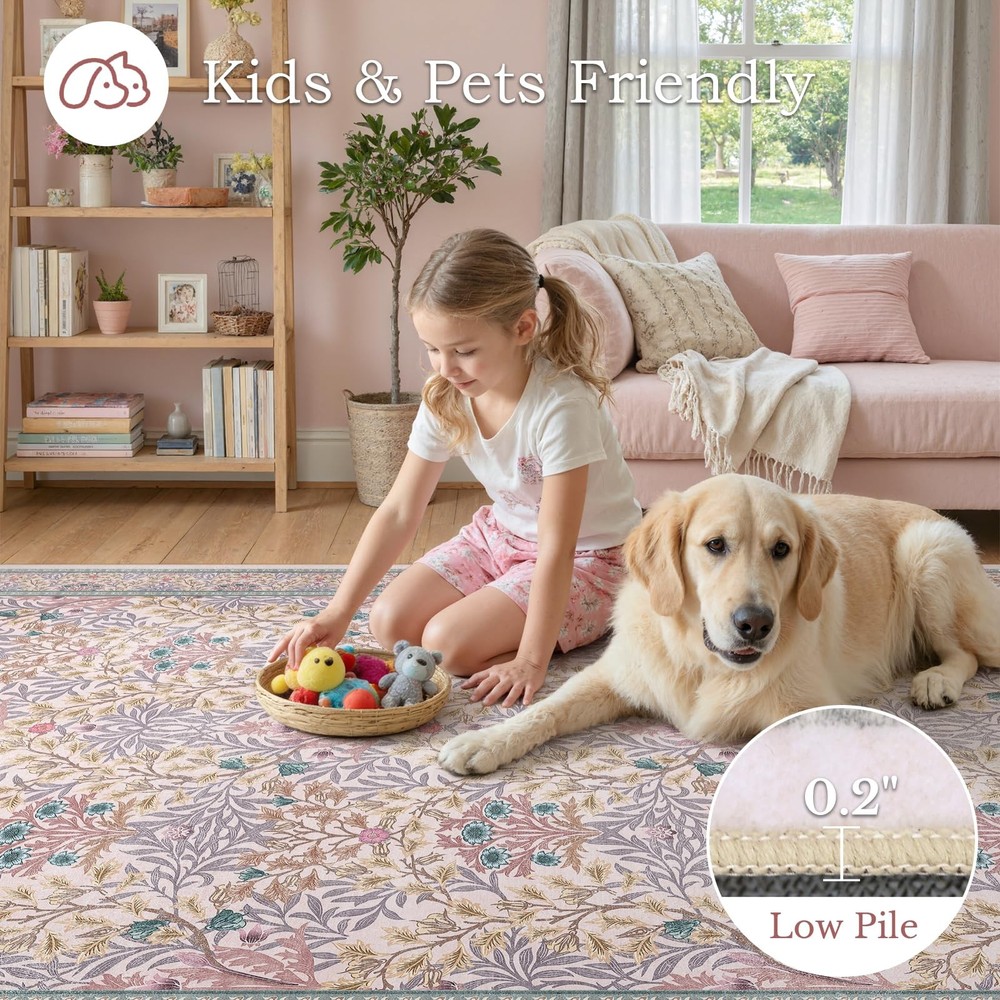 Dadasgk Purple Pink Washable Rugs 6 x 9 ft (Rectangular), Pink/ Multi