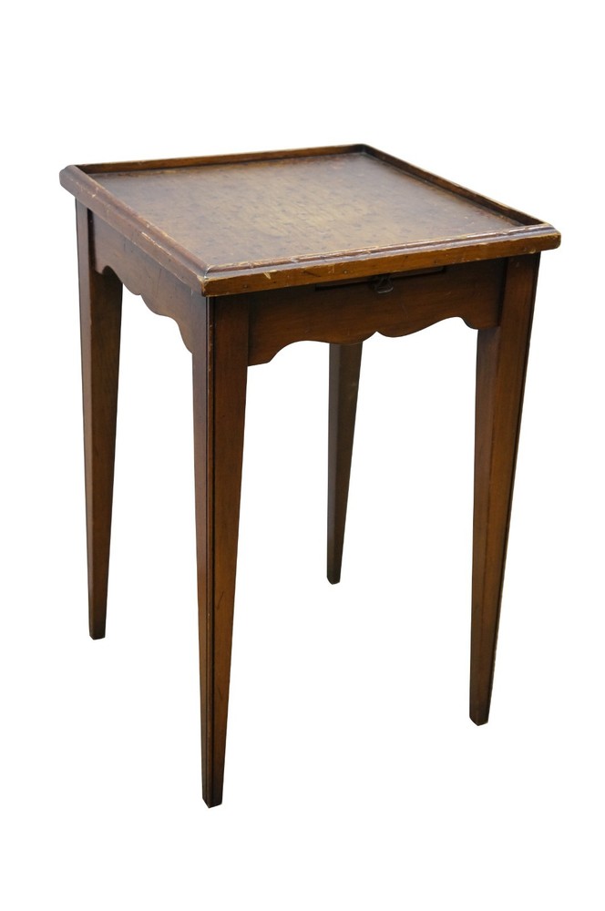 Mid Century Walnut Floral Rose Tea Side Table w Pull Out Tray 19"