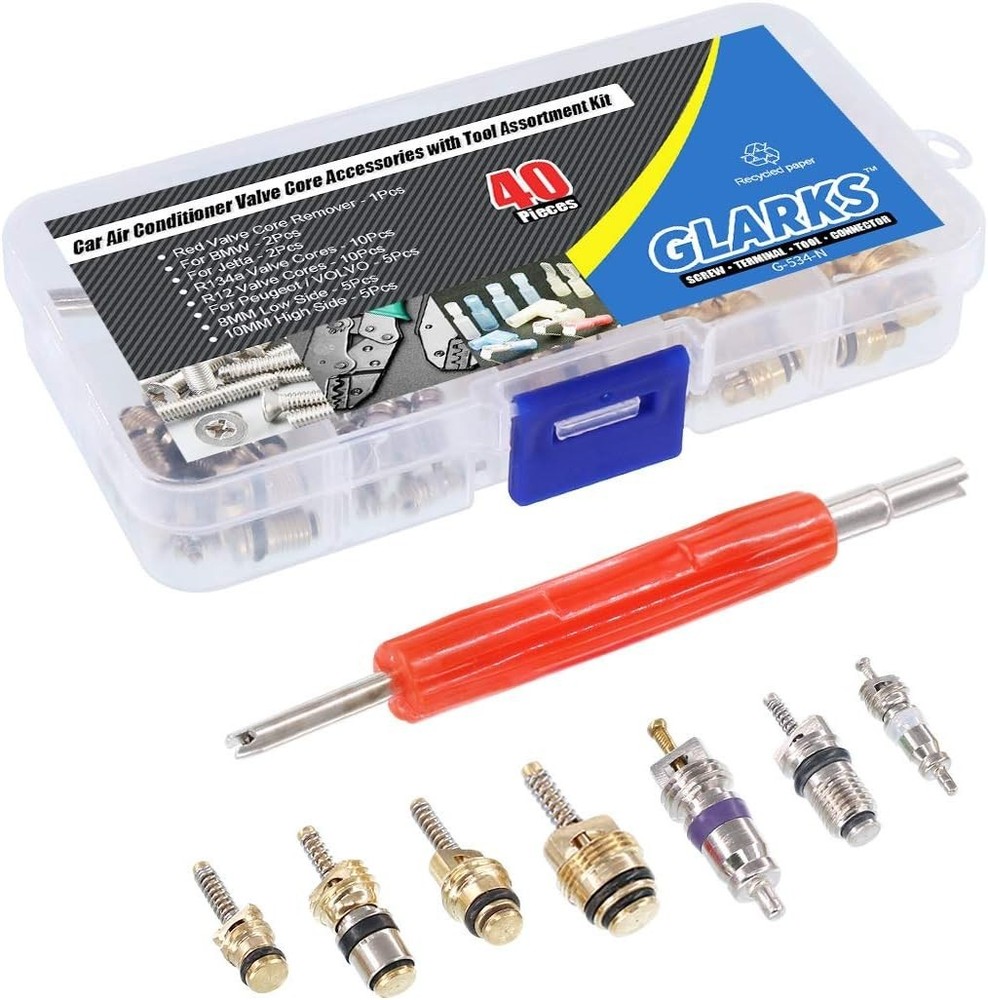 Comprehensive 40-Pc Schrader Valve Core Kit with Double Head Installer Tool