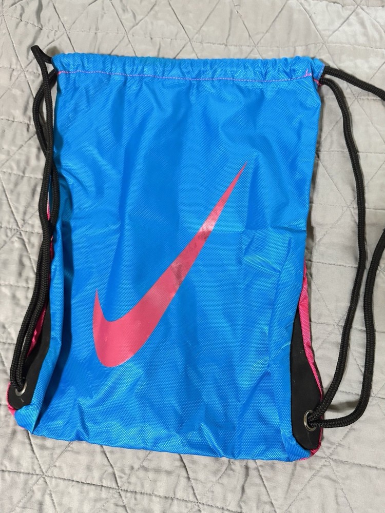 Nike Drawstring Backpack Pink “just Do It” Blue “Logo” Lightweight