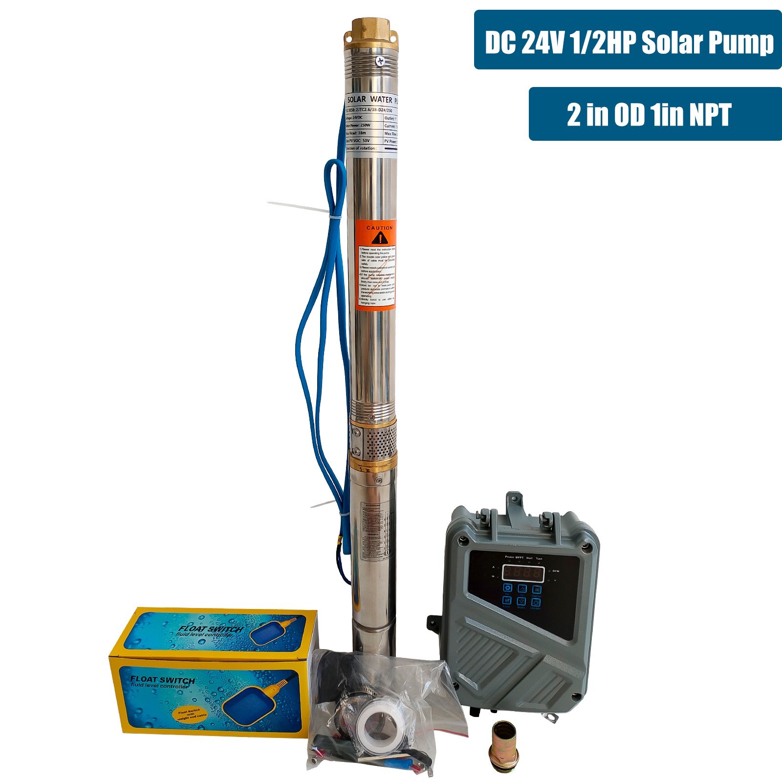 DC 24 250W 2" Solar Pump Submersible Pump Bore Deep Well Pump + MPPT Controller