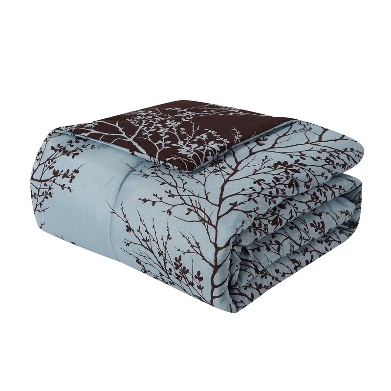 Leaf Reversible Bed in a Bag Set 8-Piece Queen Microfiber Bedding Comforter Set