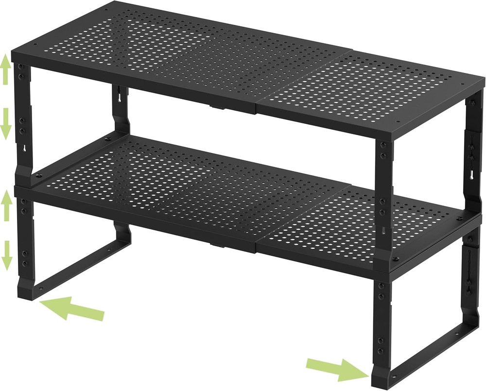 Expandable Stackable Spice Rack Organizer - 2 Pack (Large, Black)