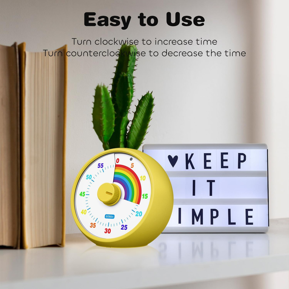 Visual Timer for Kids, 60-Minute Countdown Timer for Classroom Office Kitchen, D