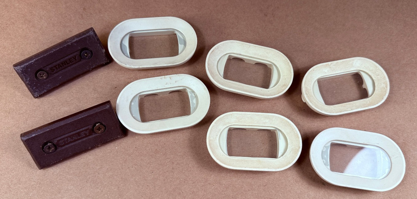 Set of Vintage Stanley Level End Plates Caps with Vial Covers and Surrounds