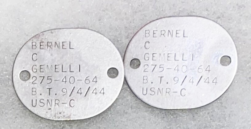 WWII USNR Bernel Gemelli T-44 Dog Tag Set